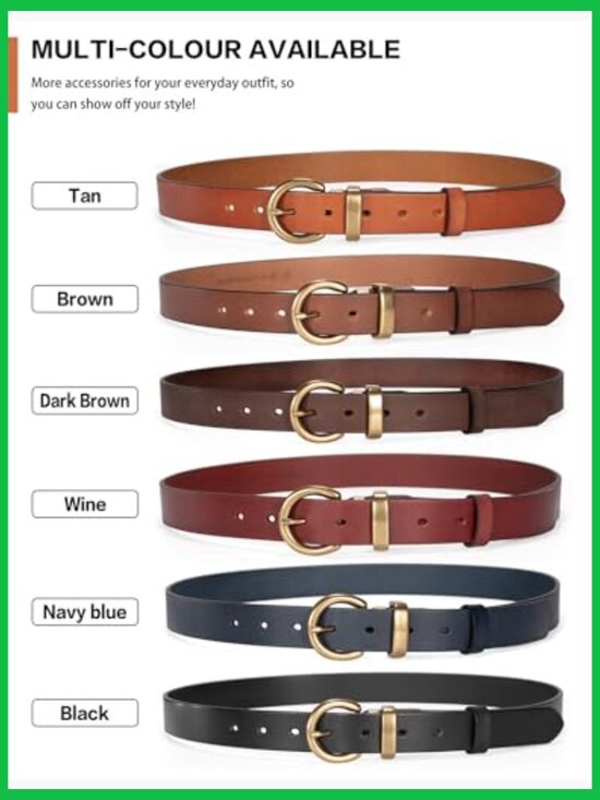 Genuine Leather Belt for Jeans with Solid Brass Circle Buckle Full Grain Leather main image 6